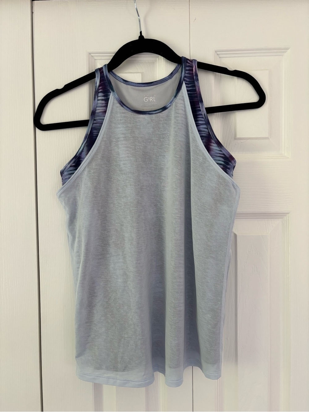 Athleta Girl Perfect Pair Tank Pale Blue Tank with Purple Patterned Trim